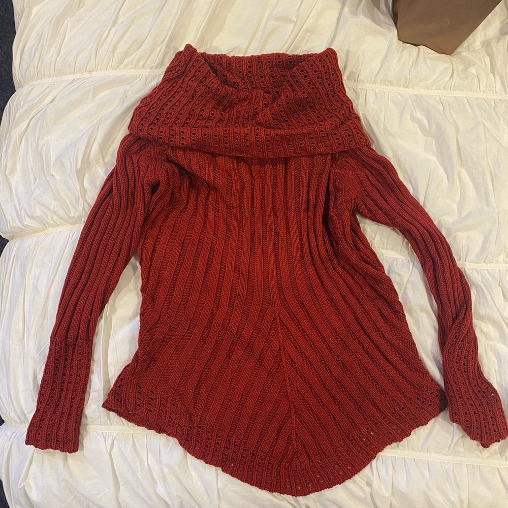 Bianca Nygård Rust Red Knit Sweater Tunic Top L (14–16)Off Shoulder